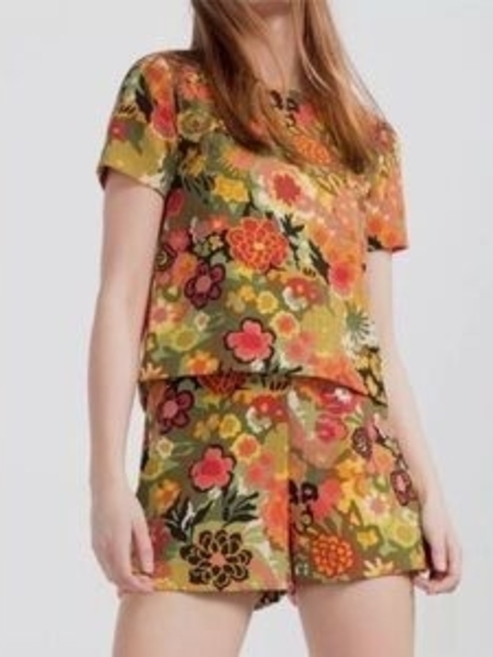 Zara Trafaluc Floral Romper in Green, Orange